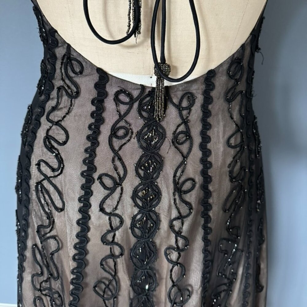 90s Vintage Niki Livas Black Lace Overlay Formal Dress Open Back - Picture 9 of 12